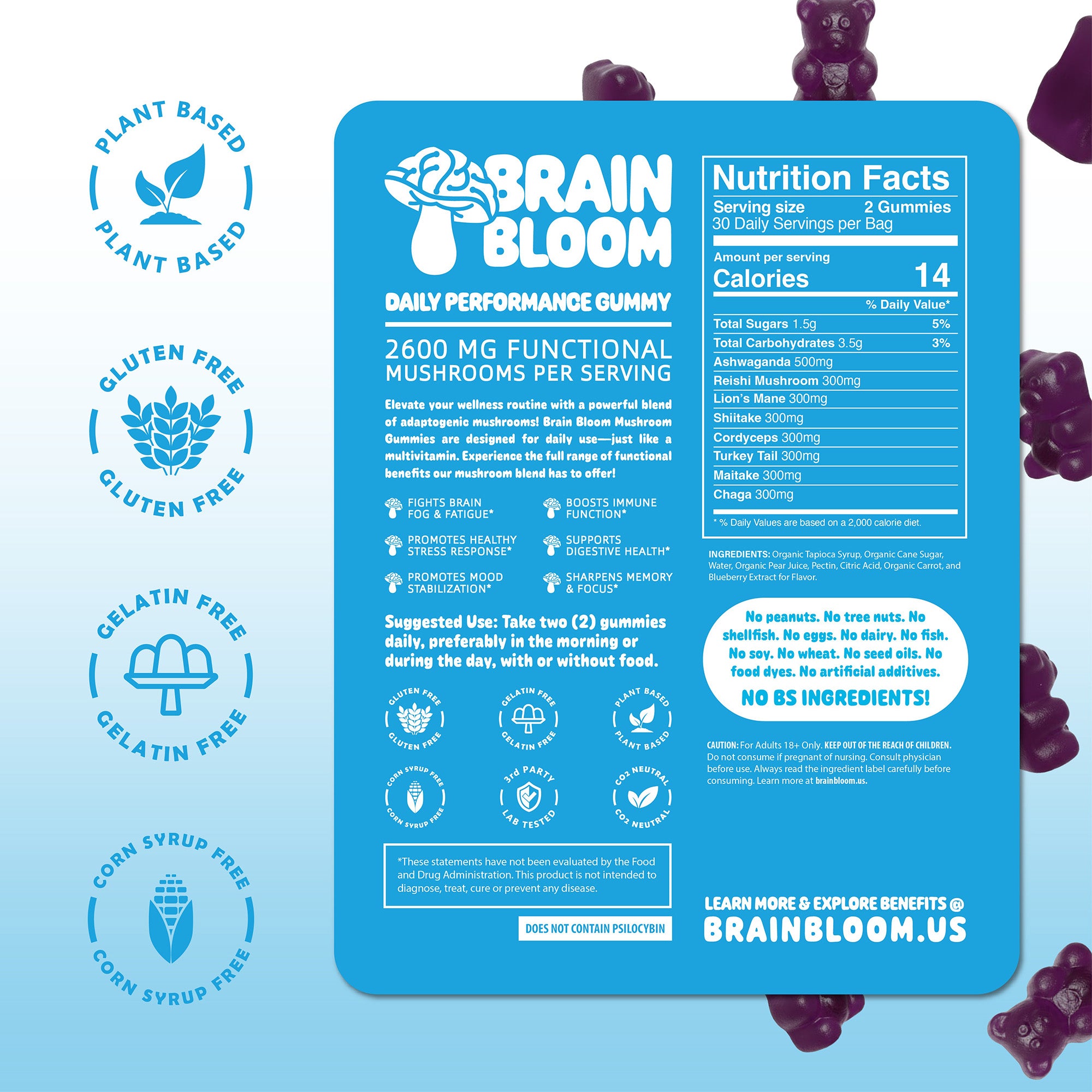 BrainBloom Daily Performance Mushroom Gummies – Very Berry
