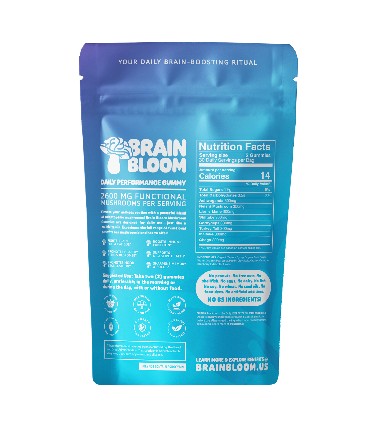 BrainBloom Daily Performance Mushroom Gummies – Very Berry