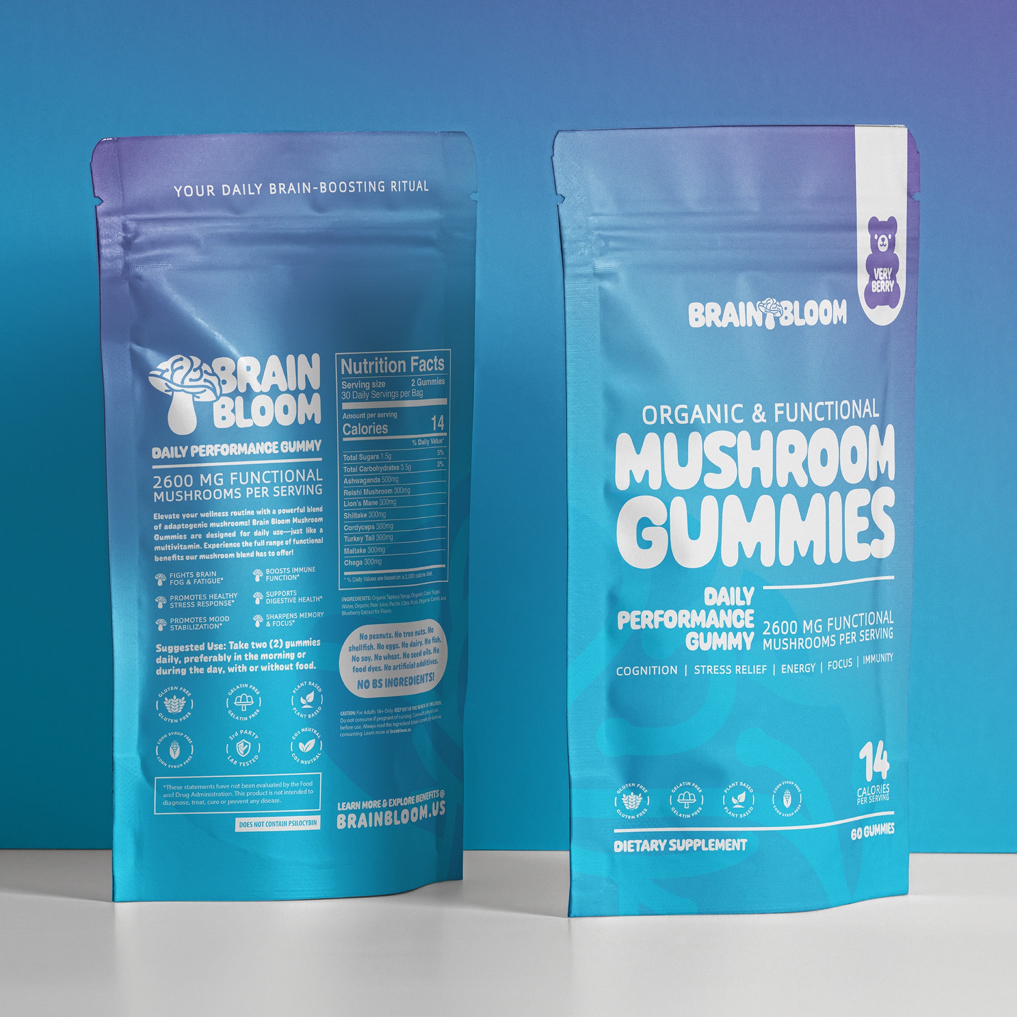 BrainBloom Daily Performance Mushroom Gummies – Very Berry